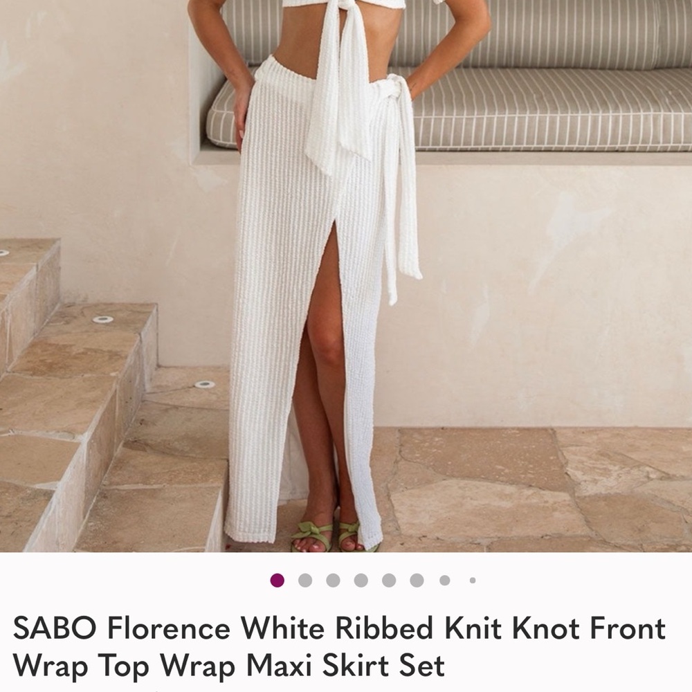 Sabo Skirt White Ribbed Knot Front Skirt Set